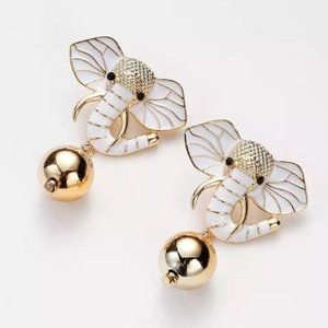 Golden Elephant earrings white dangle drop animal bohemian